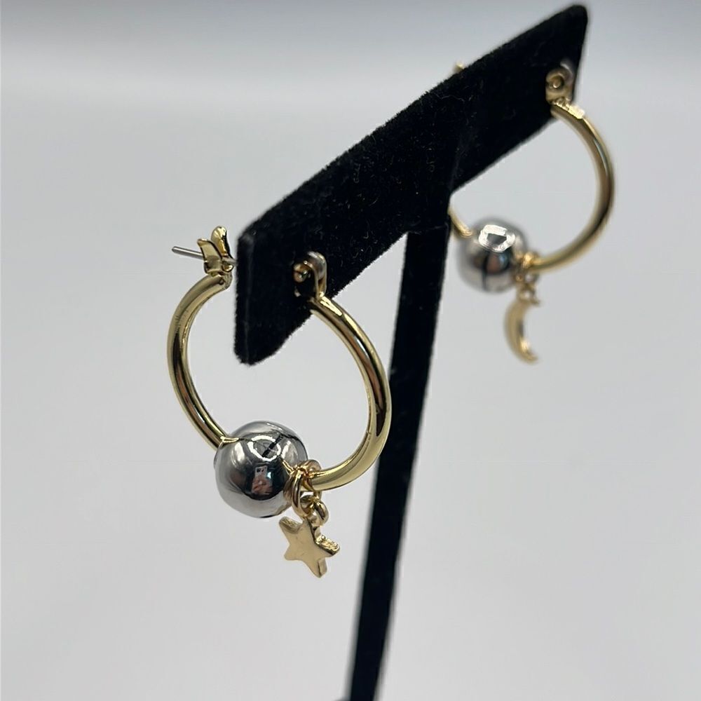 Gold Tone 1" Hoops w/ Ball (silver-tone) & Moon and Star (gold-tone)